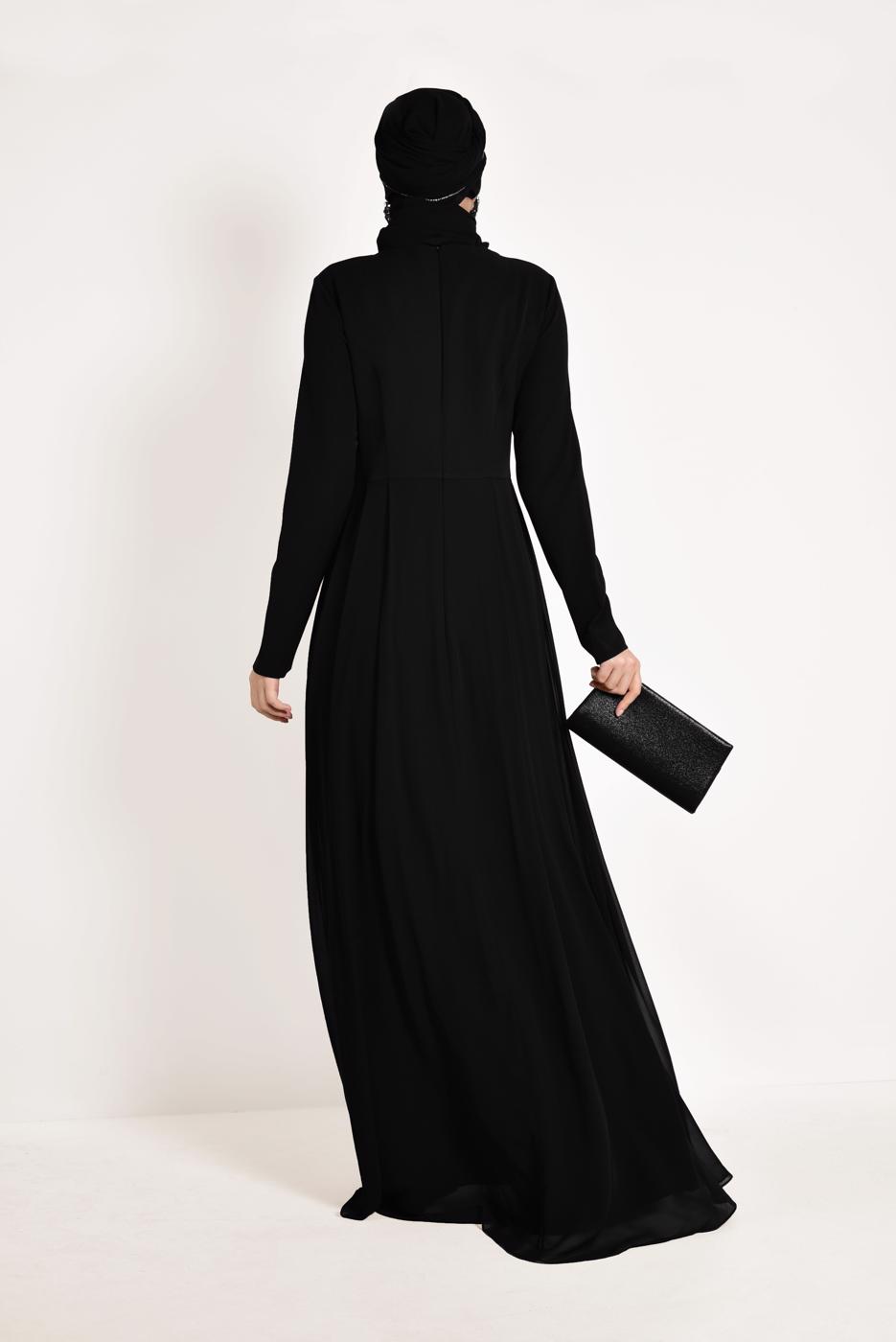 Tesettür giyim SİYAH TAŞ İŞLEMELİ ABİYE ELBİSE 5476