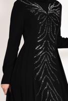 Tesettür giyim SİYAH TAŞ İŞLEMELİ ABİYE ELBİSE 5476