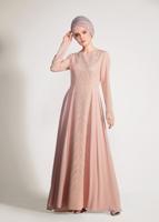 Tesettür giyim PUDRA TAŞ İŞLEMELİ ABİYE ELBİSE 5476