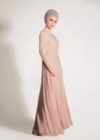 Tesettür giyim PUDRA TAŞ İŞLEMELİ ABİYE ELBİSE 5476