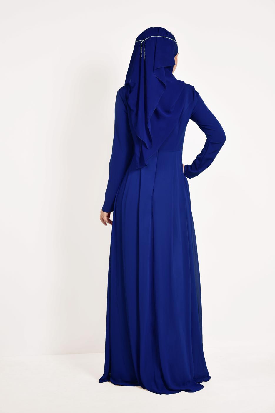 Tesettür giyim LACİVERT TAŞ İŞLEMELİ ABİYE ELBİSE 5476