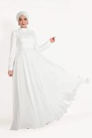 Tesettür giyim KREM ALVİNA DANTEL DETAYLI ABİYE ELBİSE T 5478
