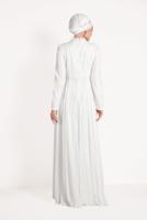 Tesettür giyim KREM ALVİNA DANTEL DETAYLI ABİYE ELBİSE T 5478