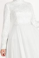 Tesettür giyim KREM ALVİNA DANTEL DETAYLI ABİYE ELBİSE T 5478