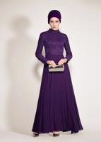 Tesettür giyim MOR ALVİNA DANTEL DETAYLI ABİYE ELBİSE T 5478