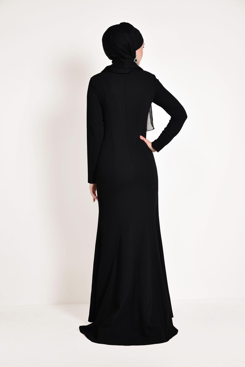 Tesettür giyim SİYAH GÜPÜRLÜ BALIK ABİYE ELBİSE 5484