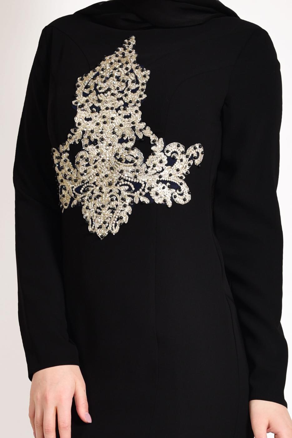 Tesettür giyim SİYAH GÜPÜRLÜ BALIK ABİYE ELBİSE 5484