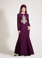 Tesettür giyim MOR GÜPÜRLÜ BALIK ABİYE ELBİSE 5484