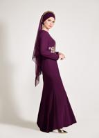 Tesettür giyim MOR GÜPÜRLÜ BALIK ABİYE ELBİSE 5484