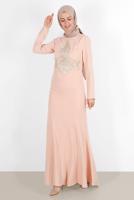 Tesettür giyim PUDRA GÜPÜRLÜ BALIK ABİYE ELBİSE 5484