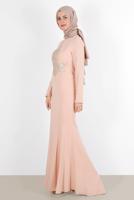 Tesettür giyim PUDRA GÜPÜRLÜ BALIK ABİYE ELBİSE 5484