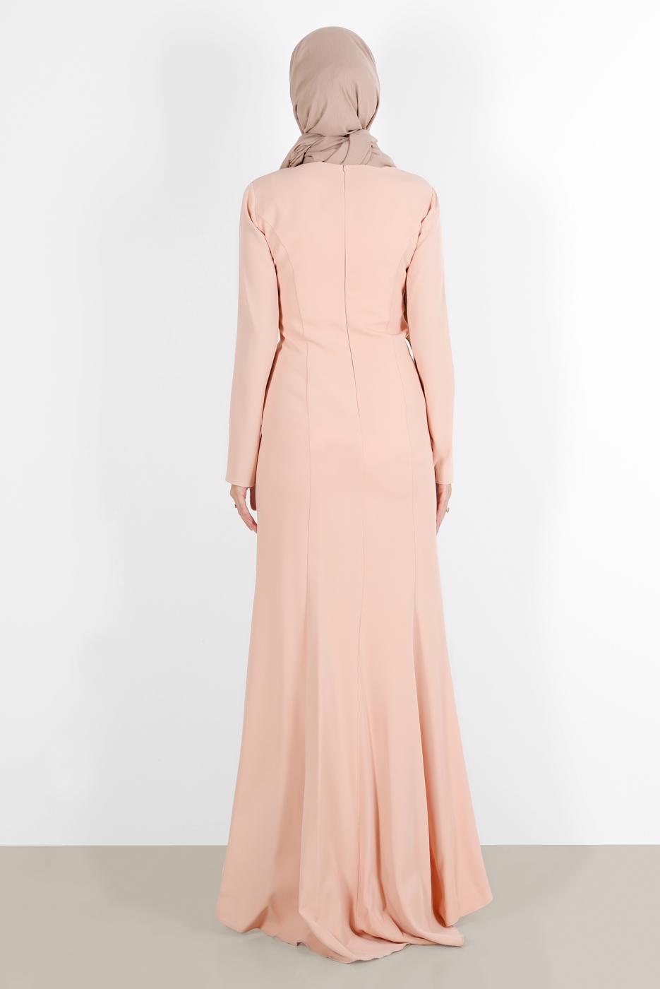 Tesettür giyim PUDRA GÜPÜRLÜ BALIK ABİYE ELBİSE 5484