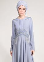 Tesettür giyim MAVİ BONCUK İŞLEMELİ ABİYE ELBİSE  5490