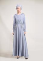 Tesettür giyim MAVİ BONCUK İŞLEMELİ ABİYE ELBİSE  5490