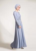 Tesettür giyim MAVİ BONCUK İŞLEMELİ ABİYE ELBİSE  5490