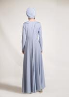 Tesettür giyim MAVİ BONCUK İŞLEMELİ ABİYE ELBİSE  5490