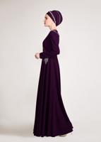 Tesettür giyim MOR BONCUK İŞLEMELİ ABİYE ELBİSE  5490