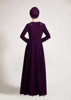 Tesettür giyim MOR BONCUK İŞLEMELİ ABİYE ELBİSE  5490