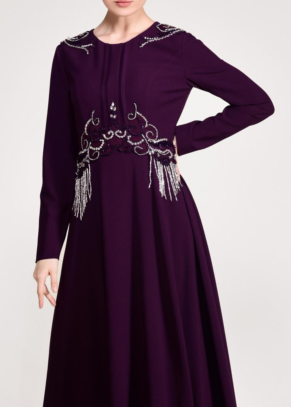 Tesettür giyim MOR BONCUK İŞLEMELİ ABİYE ELBİSE  5490