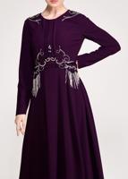 Tesettür giyim MOR BONCUK İŞLEMELİ ABİYE ELBİSE  5490