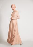 Tesettür giyim PUDRA GÜPÜRLÜ OMUZLARI SAÇAKLI ABİYE ELBİSE 5500