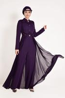 Tesettür giyim MOR GÜPÜR İŞLEMELİ PELERİN GÖRÜNÜMLÜ TULUM 5508