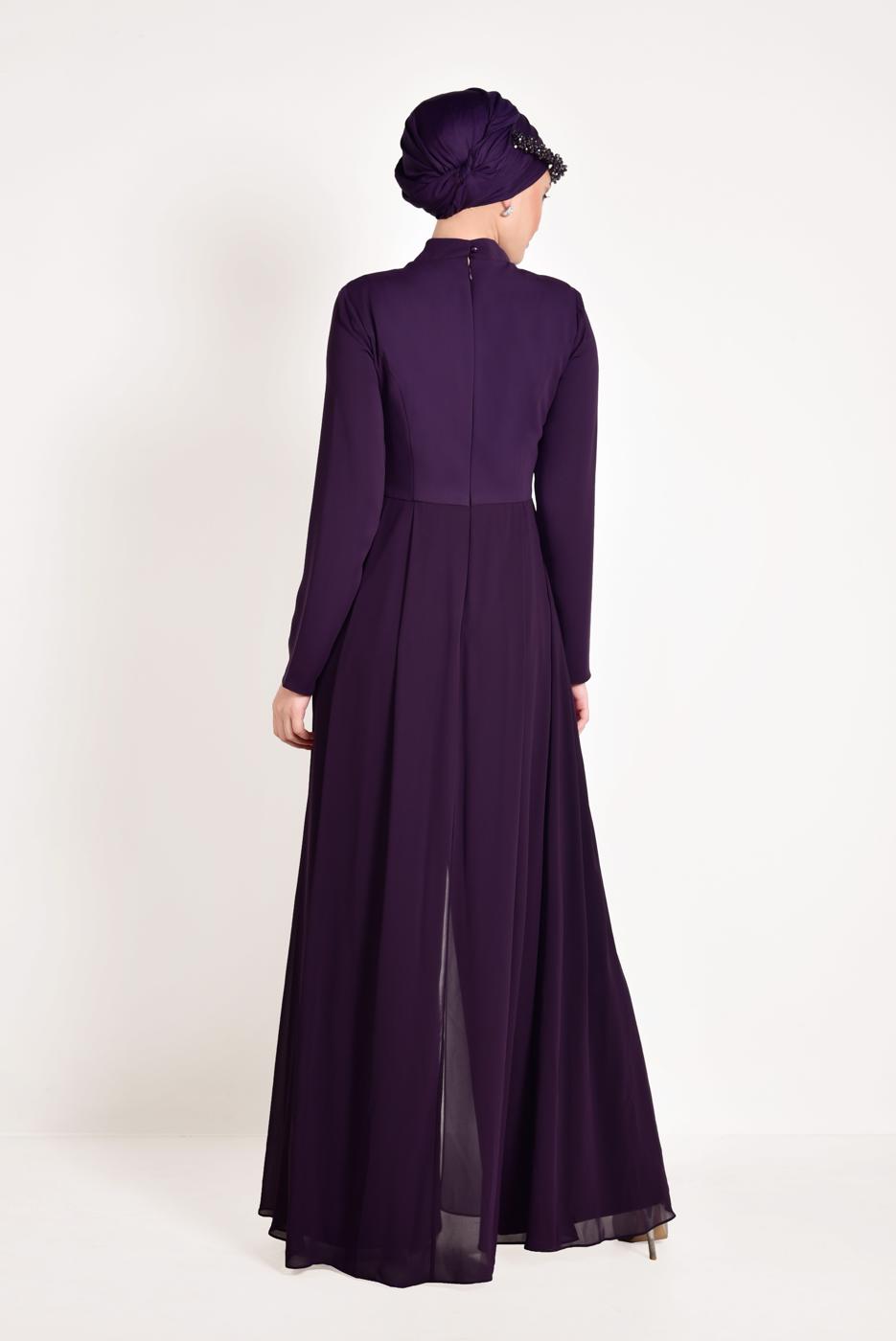 Tesettür giyim MOR GÜPÜR İŞLEMELİ PELERİN GÖRÜNÜMLÜ TULUM 5508