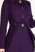 Tesettür giyim MOR GÜPÜR İŞLEMELİ PELERİN GÖRÜNÜMLÜ TULUM 5508