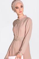 Tesettür giyim PUDRA GÜPÜR İŞLEMELİ PELERİN GÖRÜNÜMLÜ TULUM 5508