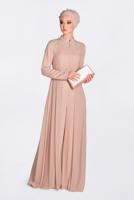 Tesettür giyim PUDRA GÜPÜR İŞLEMELİ PELERİN GÖRÜNÜMLÜ TULUM 5508