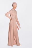 Tesettür giyim PUDRA GÜPÜR İŞLEMELİ PELERİN GÖRÜNÜMLÜ TULUM 5508