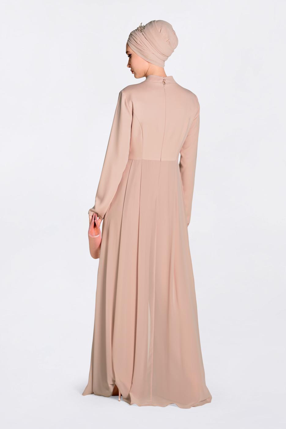 Tesettür giyim PUDRA GÜPÜR İŞLEMELİ PELERİN GÖRÜNÜMLÜ TULUM 5508