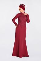 Tesettür giyim KIRMIZI GÜPÜRLÜ BALIK ABİYE ELBİSE 5511