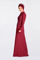 Tesettür giyim KIRMIZI GÜPÜRLÜ BALIK ABİYE ELBİSE 5511