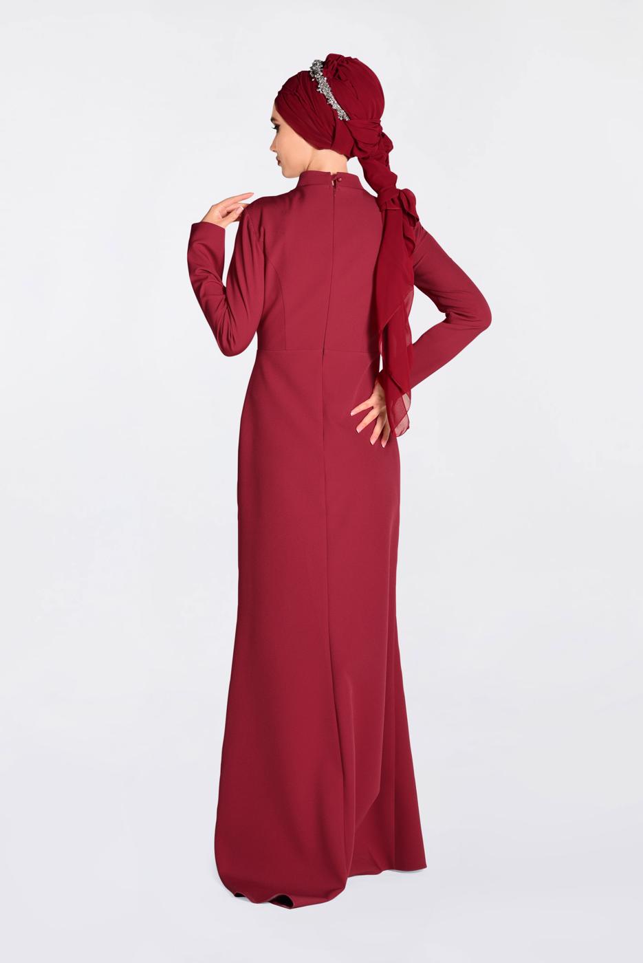 Tesettür giyim KIRMIZI GÜPÜRLÜ BALIK ABİYE ELBİSE 5511