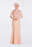 Tesettür giyim PUDRA GÜPÜRLÜ BALIK ABİYE ELBİSE 5511