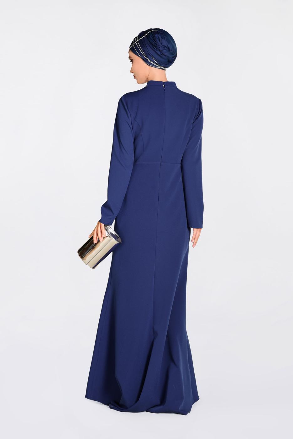 Tesettür giyim LACİVERT GÜPÜRLÜ BALIK ABİYE ELBİSE 5511