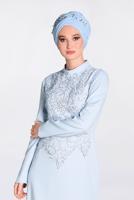 Tesettür giyim MAVİ GÜPÜRLÜ BALIK ABİYE ELBİSE 5511