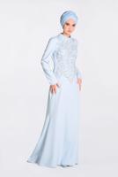 Tesettür giyim MAVİ GÜPÜRLÜ BALIK ABİYE ELBİSE 5511