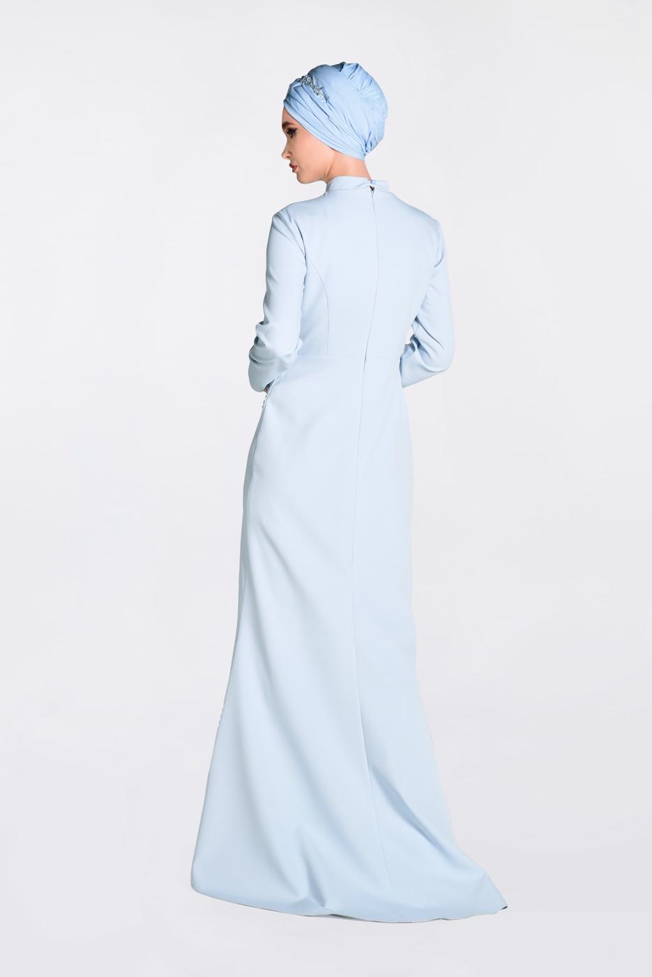 Tesettür giyim MAVİ GÜPÜRLÜ BALIK ABİYE ELBİSE 5511