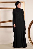 Tesettür giyim SİYAH BONCUK DETAYLI ABİYE ELBİSE T 5512