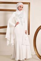 Tesettür giyim KREM BONCUK DETAYLI ABİYE ELBİSE T 5512