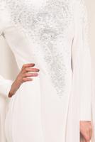 Tesettür giyim KREM BONCUK DETAYLI ABİYE ELBİSE T 5512