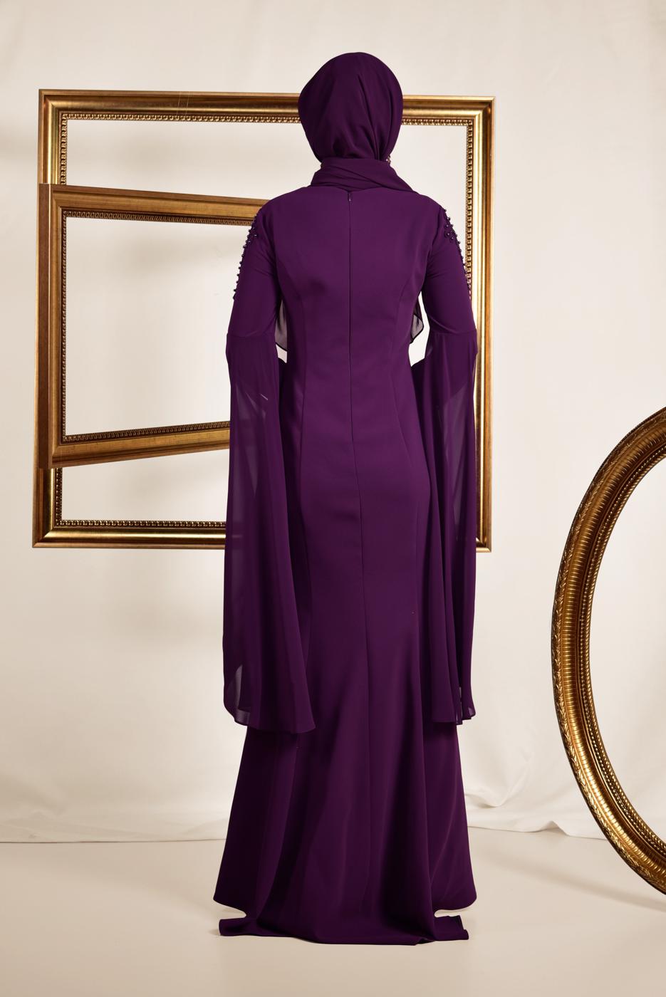 Tesettür giyim MÜRDÜM BONCUK DETAYLI ABİYE ELBİSE T 5512