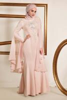 Tesettür giyim PUDRA BONCUK DETAYLI ABİYE ELBİSE T 5512