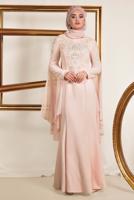 Tesettür giyim PUDRA BONCUK DETAYLI ABİYE ELBİSE T 5512
