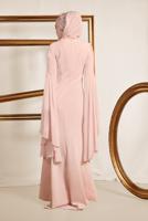 Tesettür giyim PUDRA BONCUK DETAYLI ABİYE ELBİSE T 5512