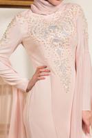 Tesettür giyim PUDRA BONCUK DETAYLI ABİYE ELBİSE T 5512