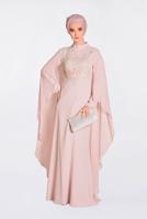 Tesettür giyim PUDRA İŞLEMELİ PELERİNLİ ABİYE ELBİSE 5514