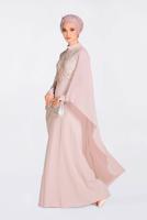 Tesettür giyim PUDRA İŞLEMELİ PELERİNLİ ABİYE ELBİSE 5514